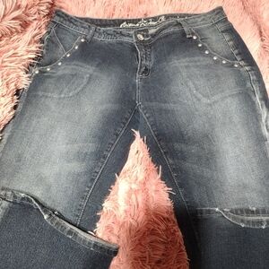 Stud Detailing Bootcut Flare Vintage Arizona Jeans/ Distressed darkish Blue/ 11